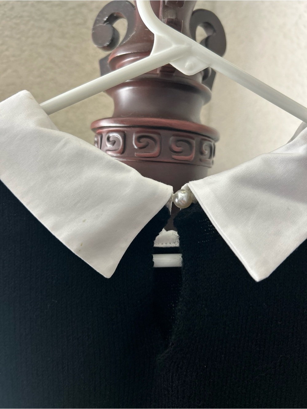 CeCe Black Crewneck Sweater with White Collared Layer - Picture 4 of 6
